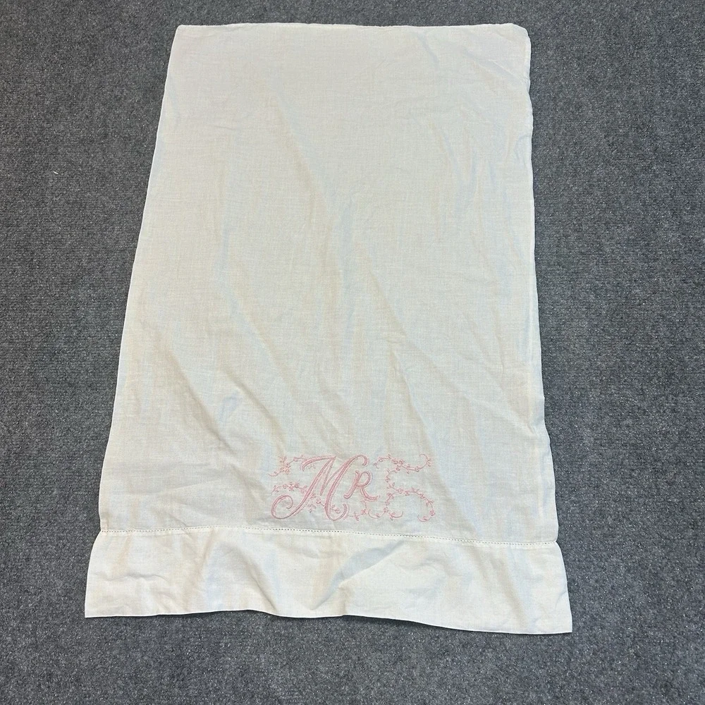 Vintage Pillowcase Standard Embroidered MR Pink Cotton Retro Granny‎ Core